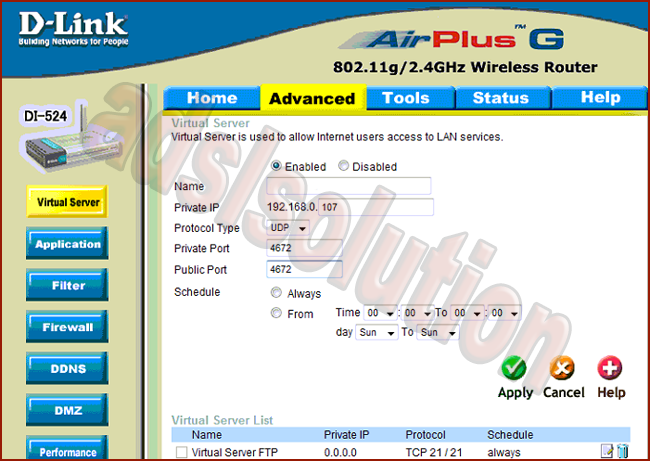 D-Link DI-524 Router wireless AirPlus G UDP